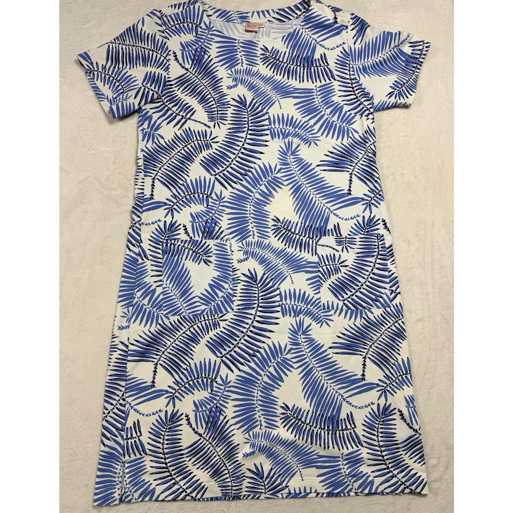 Persifor Blue White Palm Leaf Shift Dress Winthrop Pocket Knit Sz. Lg. Preppy